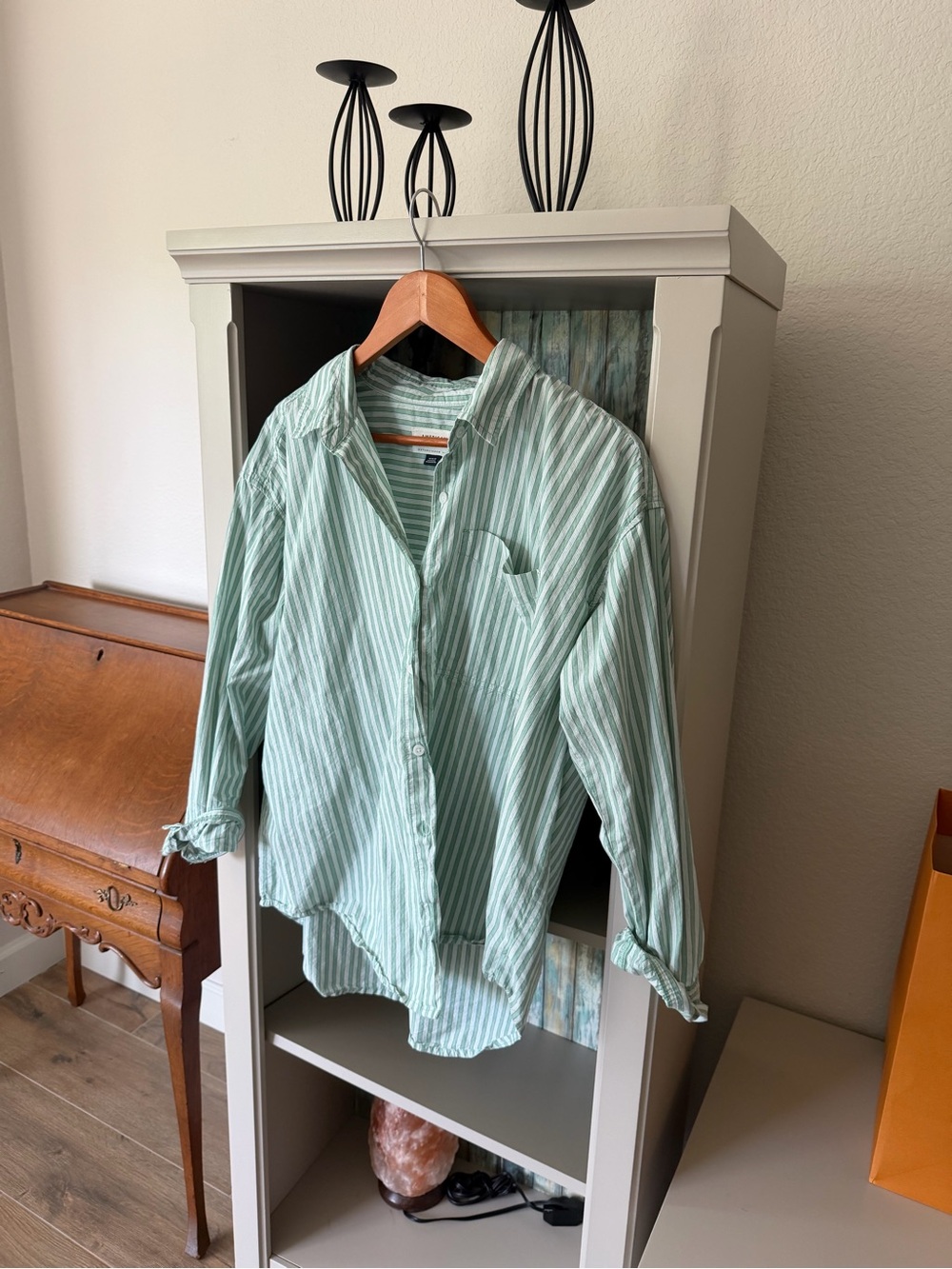 American Eagle Outfitters Mint Green & White Striped Button-Down Shirt